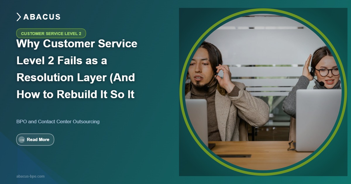 Customer service level 2 agent resolving complex escalation at contact center workstation