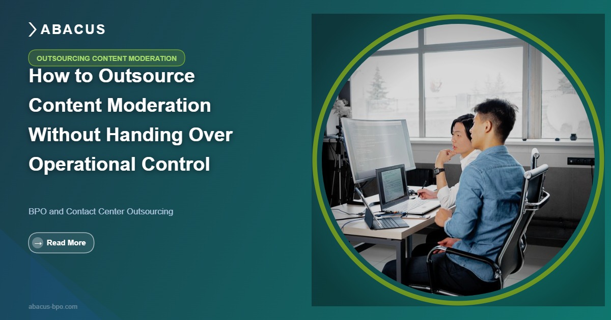 Operations team managing outsourcing content moderation program with quality benchmarks