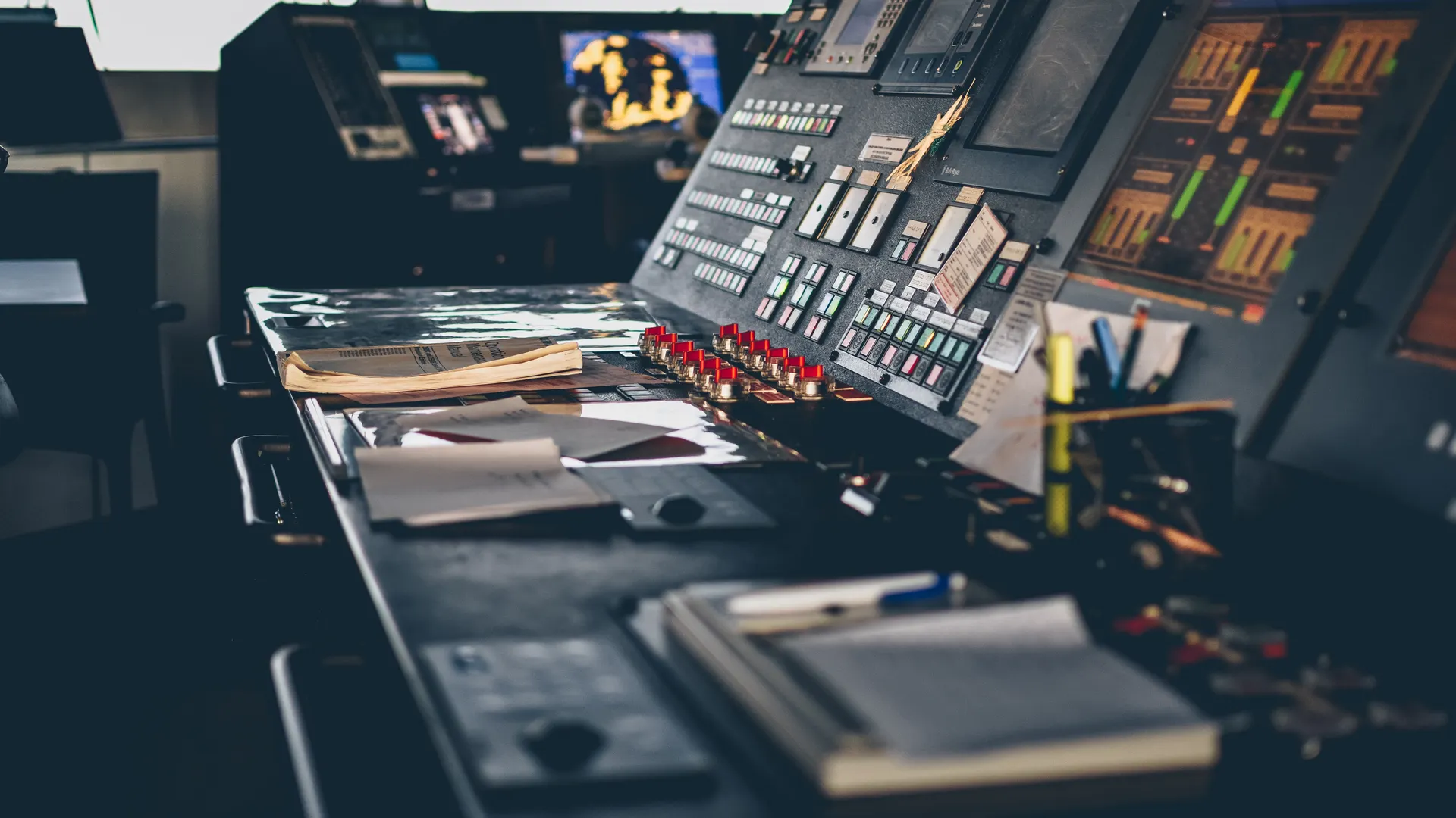 Close-up of a modern control panel in an Istanbul office with buttons and switches
