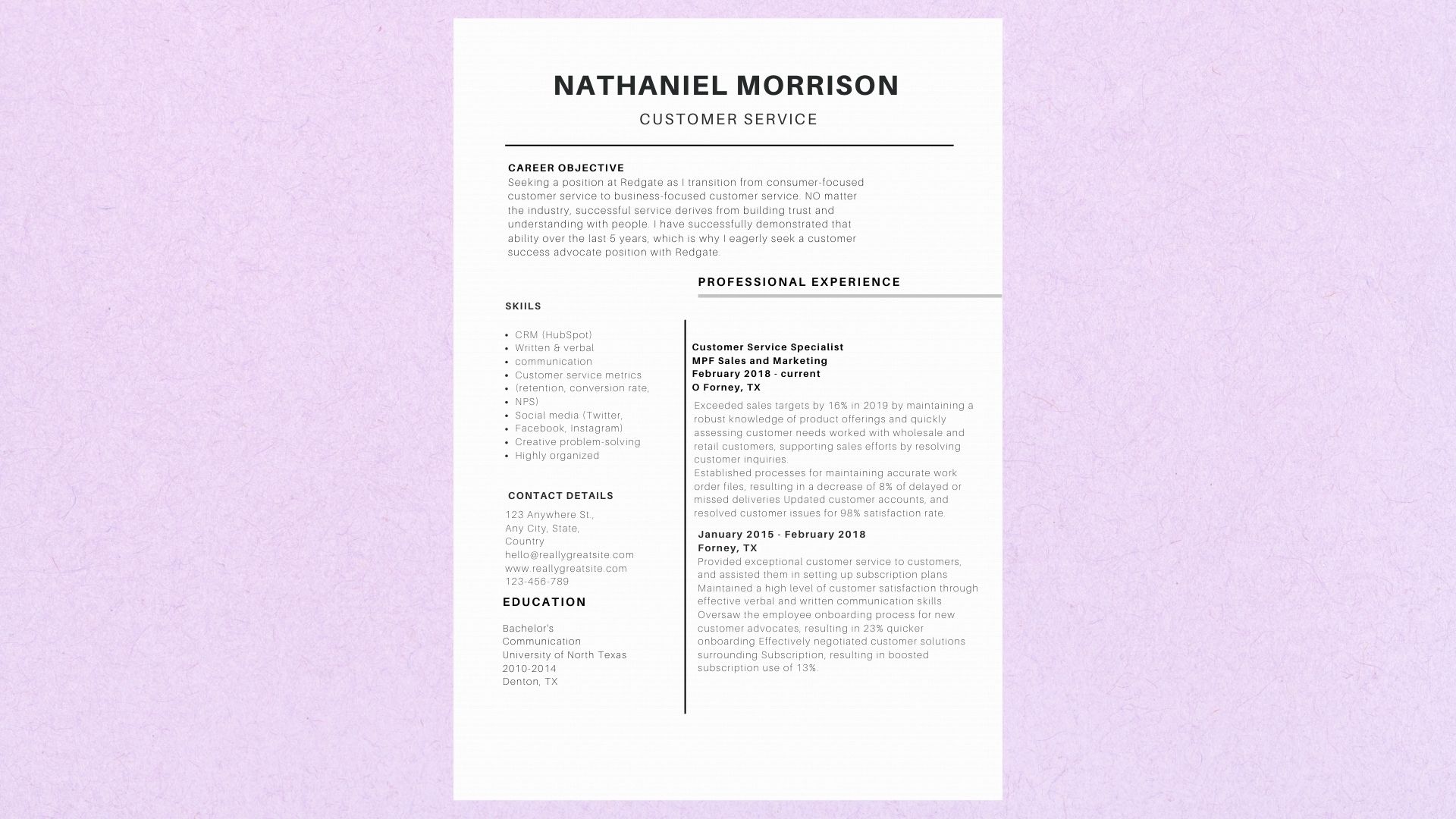 Customer Service Resume